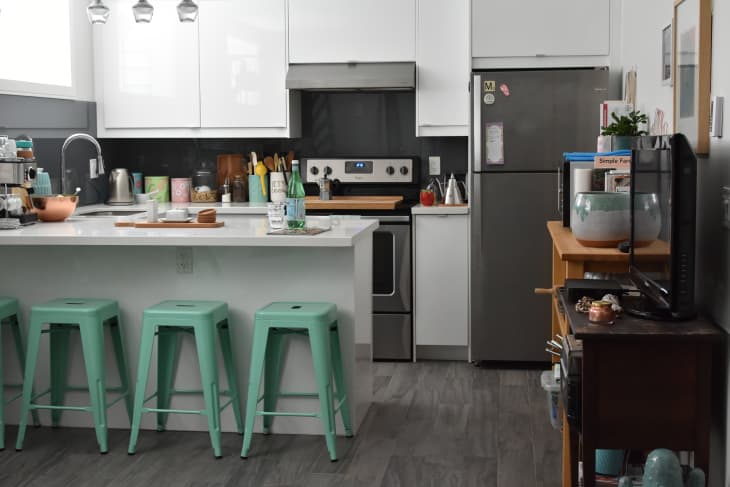 industrial kitchen island with breakfast bar